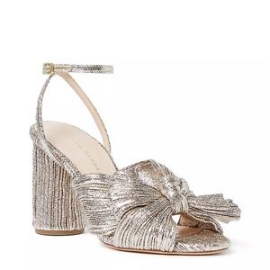 Loeffler Randall silver Camellia block sandal heel.